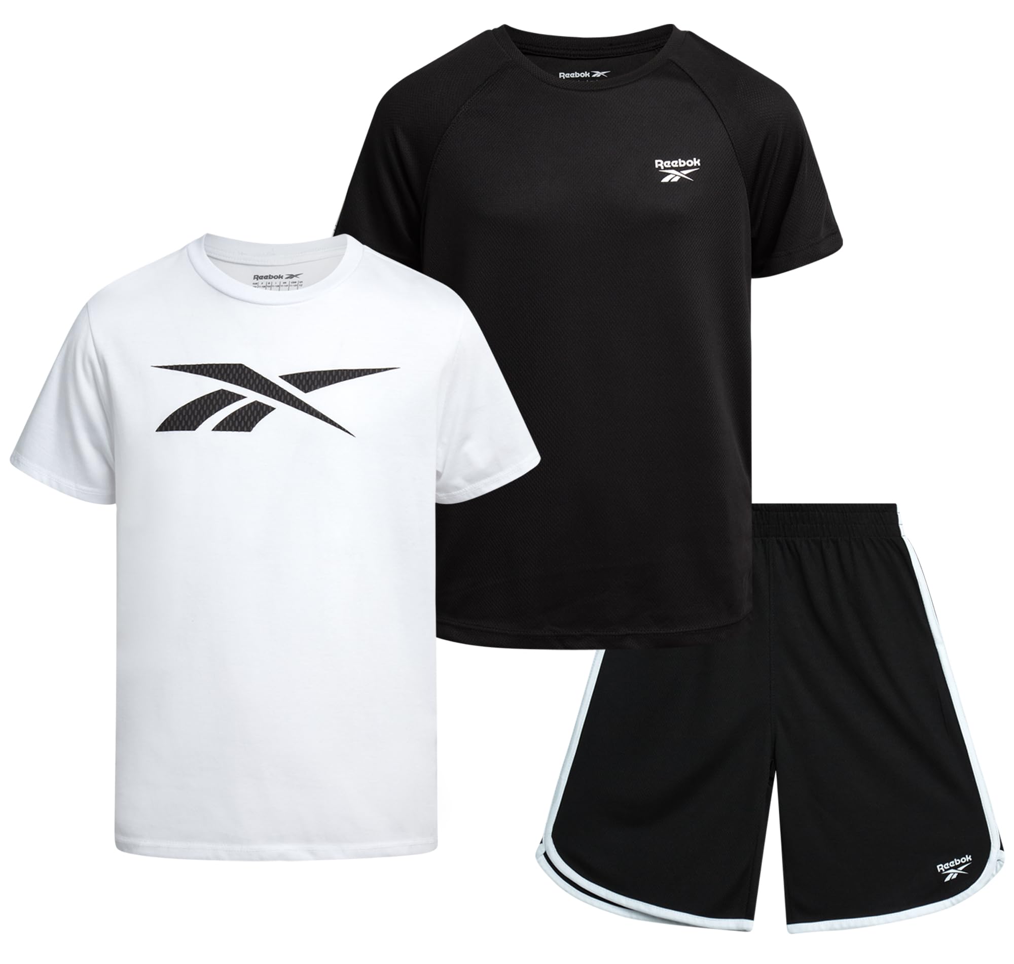 Reebok Boys Athletic Shorts Set - 3 Piece Summer Clothes Outfit with Graphic Tees and Boys Running Shorts for Active Kids
